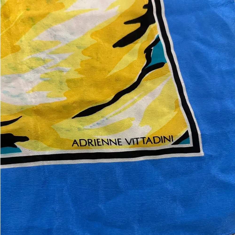 Adrienne Vittadini Vintage Silk Neck Scarf Botanical Floral Color Block 30x30